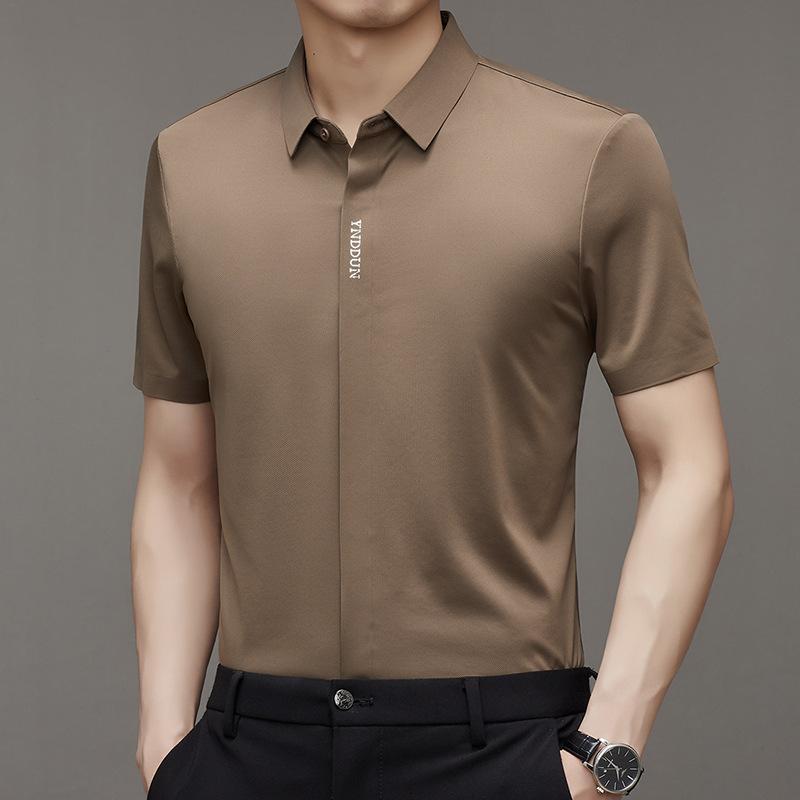 Рубашка с коротким рукавом мужская тонкая негладкая рубашка корейская деловая — фото 10