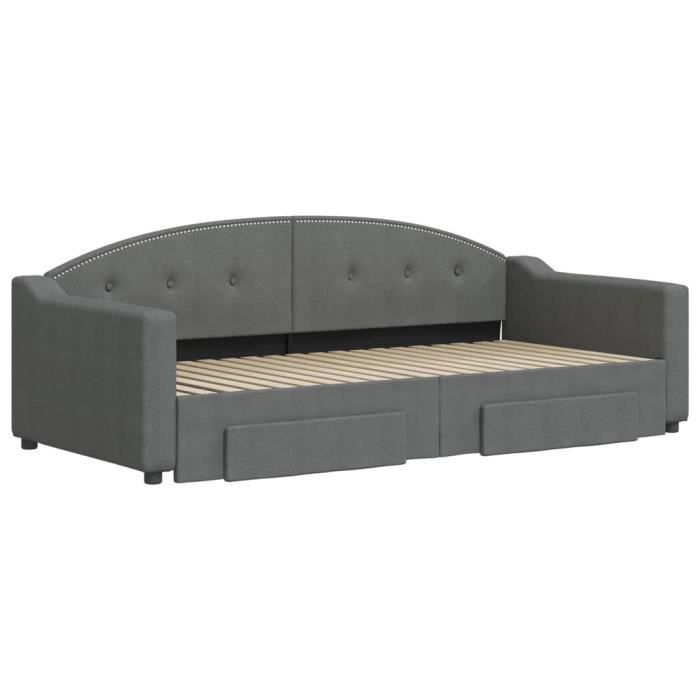 VidaXL Daybed with Trundle and Drawers Dark Grey 90x190 Cm Fabric 3197577