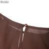 ZANZEA Women Casual Round Neck Long Sleeve See-Through Loose Blouse
