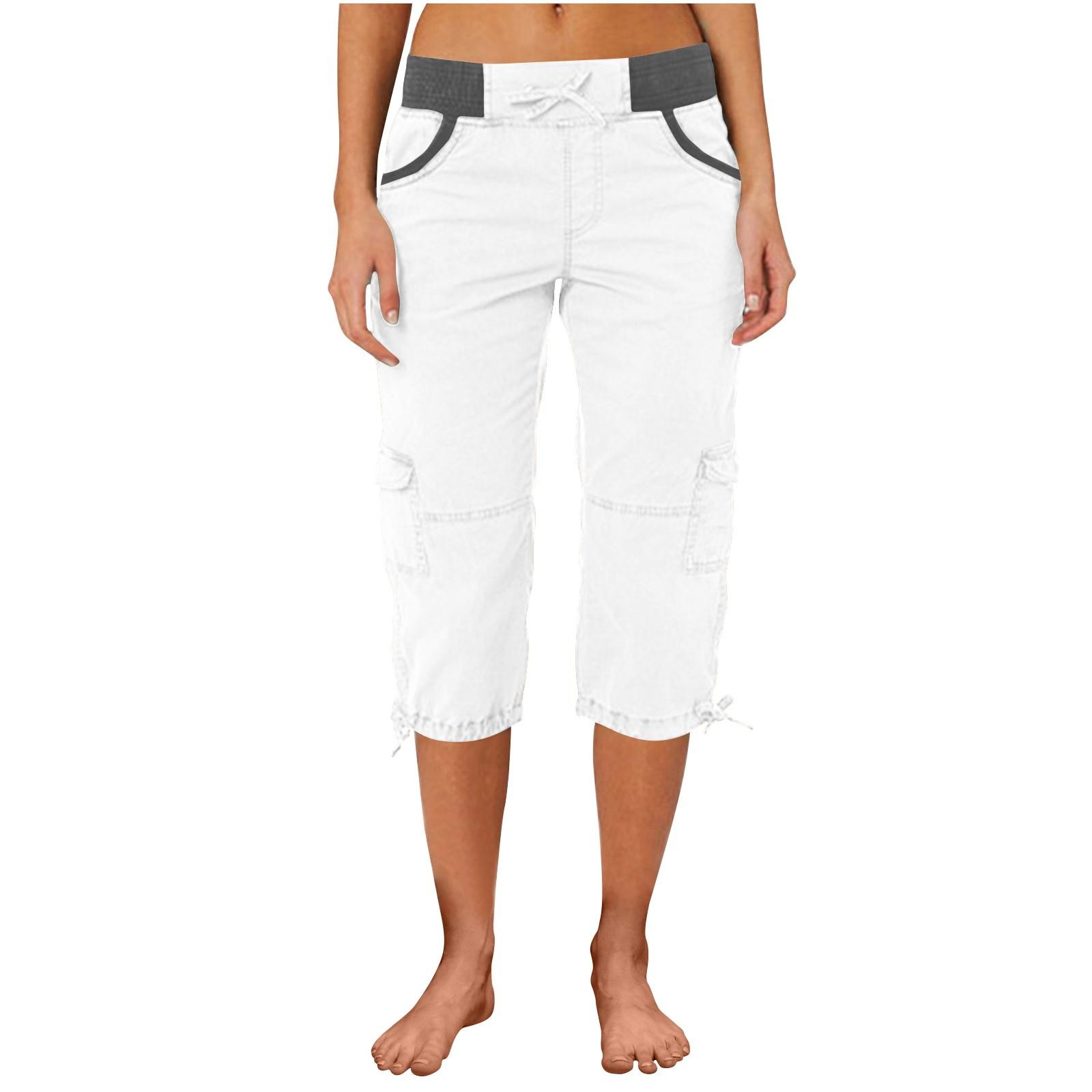 

Женские повседневные брюки-капри с карманами и карманами с высокой талией и цветными блоками XL белый