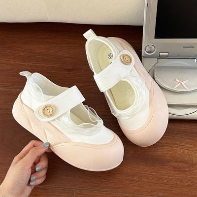 Lace Little White Shoes Women's Summer New Velcro Canvas Shoes Female Students Thick Baseplate Shoes Mary Jane Women's Shoes