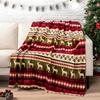 Christmas Reindeer Snowflake Striped Flannel Throw Blanket, Red Xmas Pattern Warm Cozy Blanket for Couch Bed Winter Holiday Home Decor