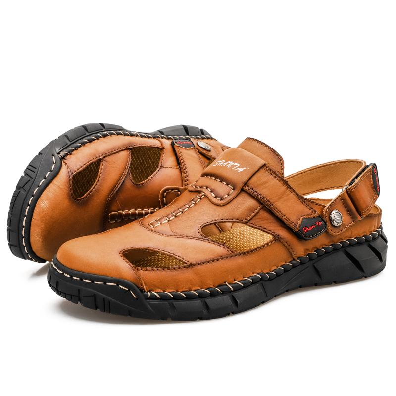 Summer Classic Men's Sandals Soft Leather Beach Sandals Outdoor Casual Lightweight Sandal Plus Size 39-48