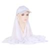 Bubble Pearl Chiffon Shawl with Baseball Cap Hat Wrap Veil Instant Hijabs Bandana Turban Muslim Women Ready To Wear Head Scarf