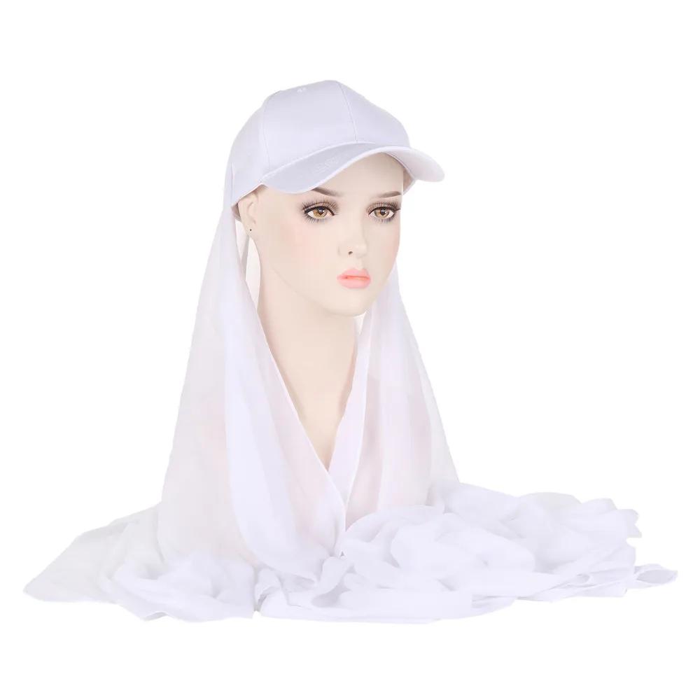 Bubble Pearl Chiffon Shawl with Baseball Cap Hat Wrap Veil Instant Hijabs Bandana Turban Muslim Women Ready To Wear Head Scarf