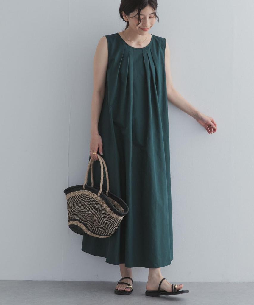 Research Sleeveless Dress with Front Tucks Green Free Size [Urban Doors] Women's DR26230-2060805