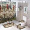 6style 4Pcs Bathroom Shower Curtain Set Chicken Farmhouse Bathroom Curtain With 12 Hooks Non Slip Rugs Toilet Cover Mat Bathroom Partition