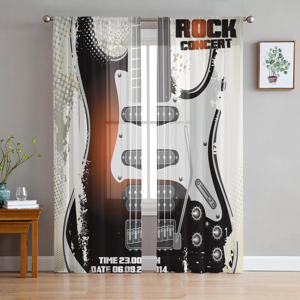 Rock Guitar Music Sheer Curtains for Living Room Voile Curtain Bedroom Bathroom Tulle Curtains Window Drapes