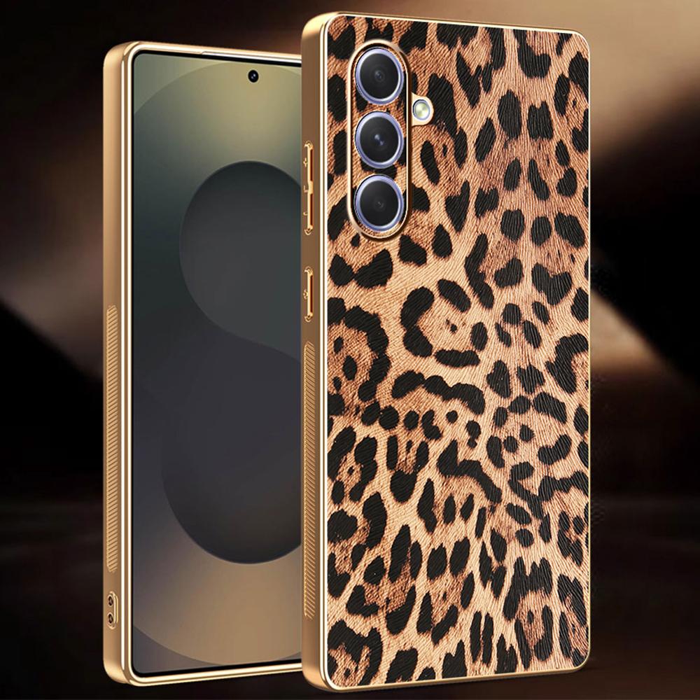 For Samsung Galaxy A54 5G Case Leopard Print PU Leather Coated PC + TPU Electroplating Phone Cover