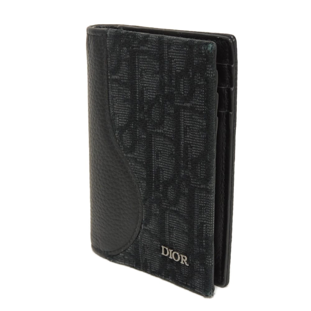 Used 10656 Saddle Vertical Card Holder 2ADCH169YKS_H03E 7946 Logo Metal Oblique Jacquard Black Men's from Japan