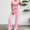Women's Spring and Summer Yoga Sports Style Pure Color Short-sleeved Wide-leg Pant Suit