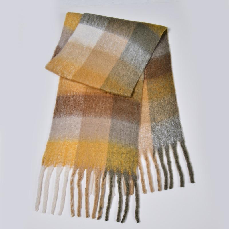New autumn and winter rainbow plaid scarf fashion circle yarn thickened warm plaid fringed long scarf couple