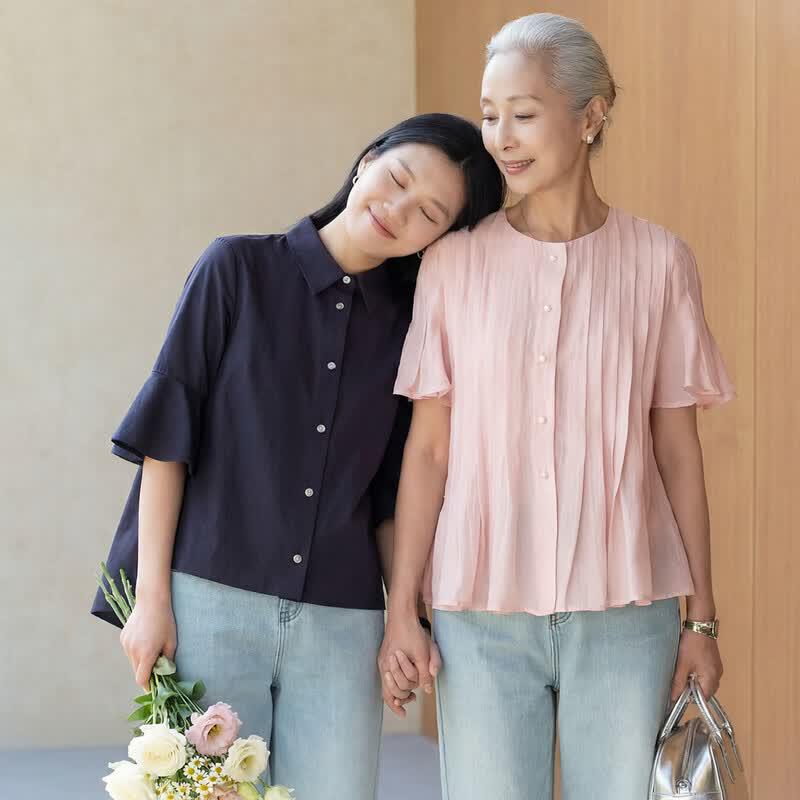 Mid-Aged Women's Lyocell Blend Short Sleeve Blouse