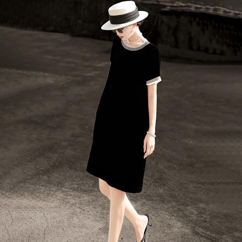 Elegant French Retro Hollow Embroidery Silk Velvet Dress