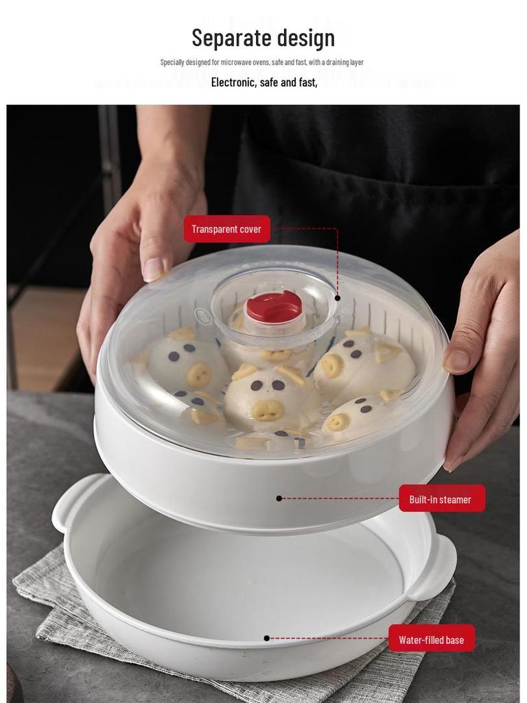 Dual-Layer Microwave Steamer: Food-Grade Water-Add Container with Thickened Tray & Grid