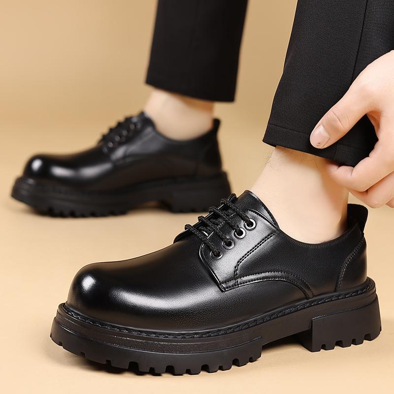 Thick Soled Business Formal Shoes Casual Non Slip Leather Shoes For Mens Comfortable Black Leather Shoes  JZ-666-66