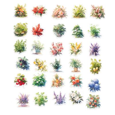 50 Unidades/Set Pegatina de Flor y Planta Pintada a Mano Autoadhesiva Impermeable PVC DIY Funda de Teléfono
