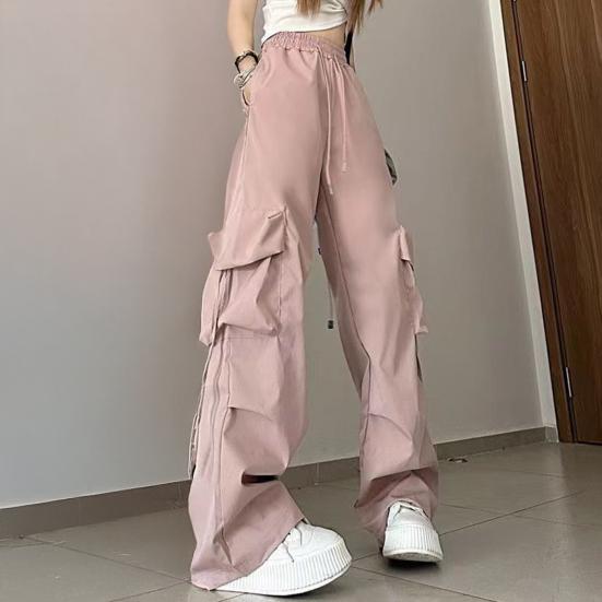 Pantaloni da Donna Vita Elastica Gamba Regolabile Casual Coulisse Gamba Larga Design Multi Tasche Pantaloni Cargo