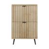 Mid-Century Natural Wood-look Shoe Cabinet 60cm Wide,Grooved Surface 2 Tilt-out Compartments Freestanding Storage for Entryway Foyer