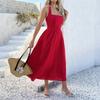 Women Vacation Style Solid Color High Waist Sleeveless Hanging Neck Long Dresses