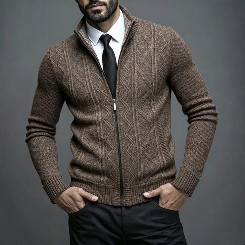 Autumn and winter new men's stand-up collar fleece sweater knitted sweater youth fashion casual cardigan jacket men
