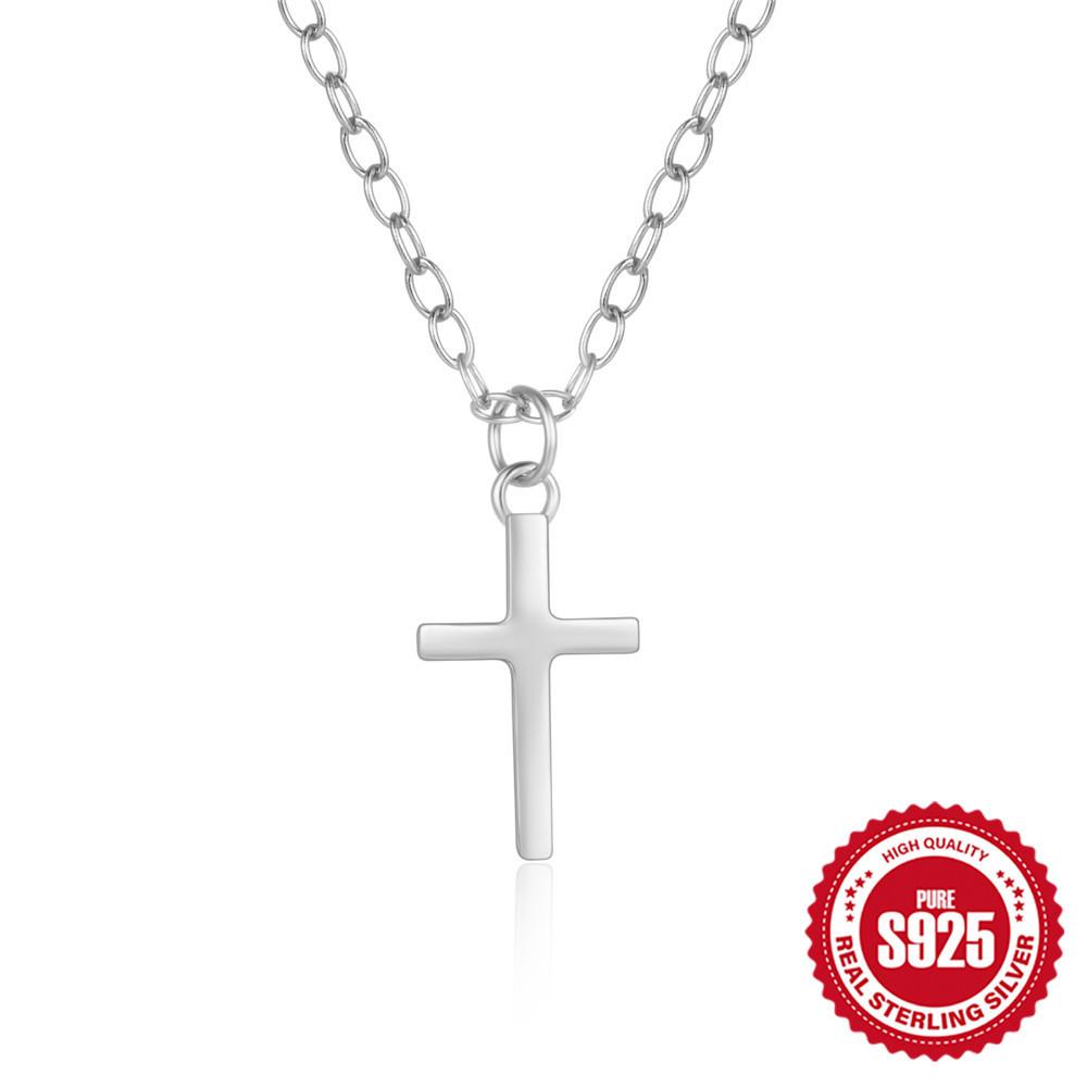 

Simple S925 Sterling Silver Ins Landscape Classic Cross Ladies Collarbone Necklace 925 Silver белого золота