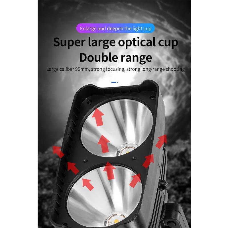 2*XHP50 Super Bright LED Camping Spotlight Fishing Flashlights with Side Light Waterproof Floodlight USB Rechargeable Flashlight