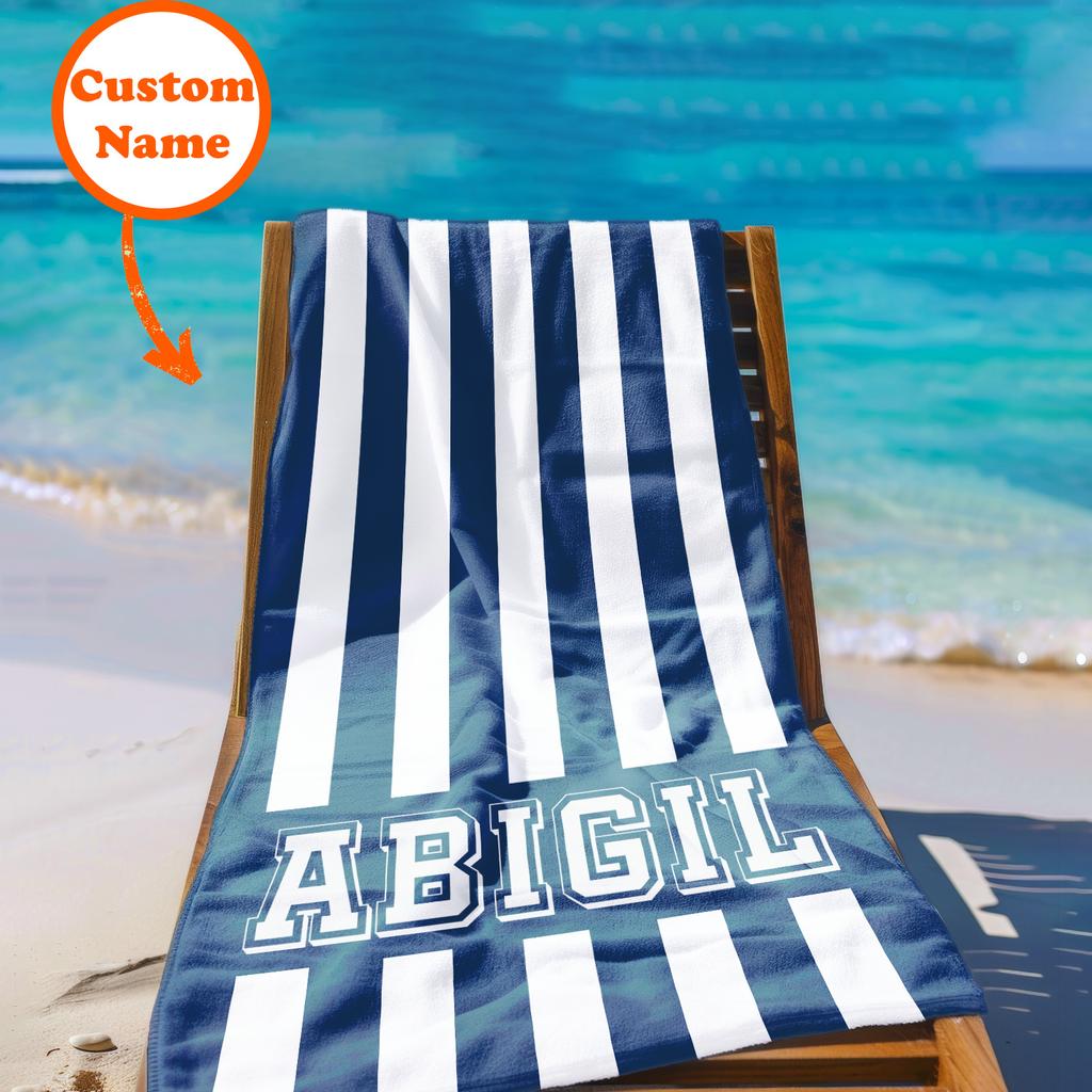 Personalized Striped Beach Towel Custom Name/Logo Microfiber Towel Thin Quick Dry Absorbent For Beach Swimming Yoga Bath Sports