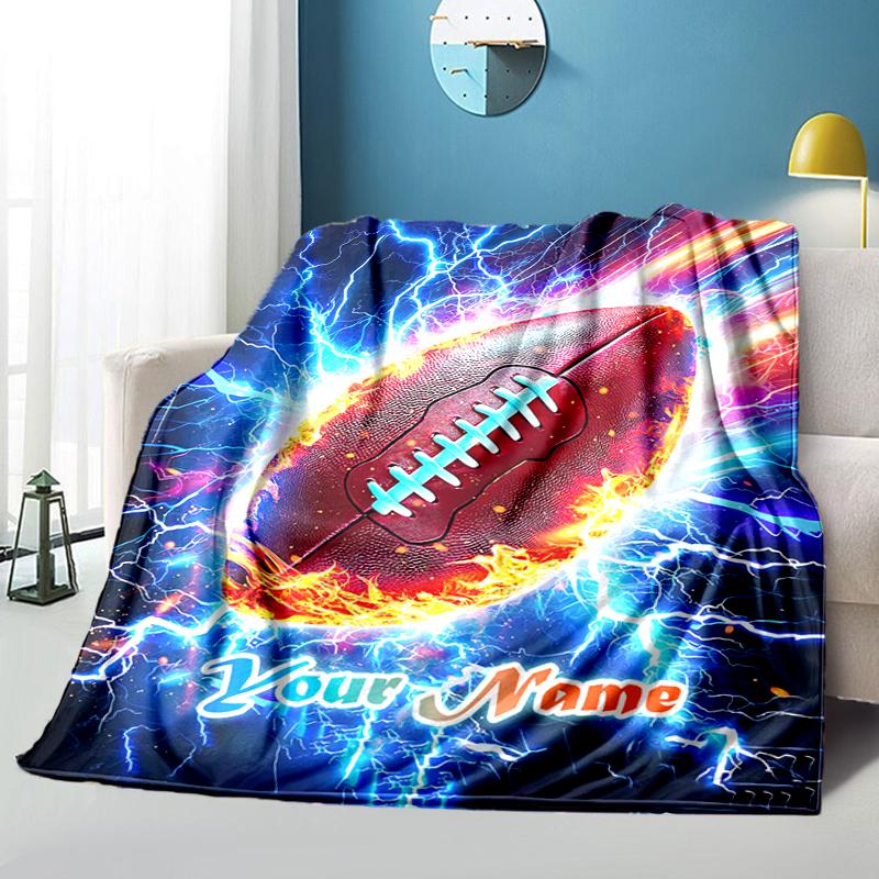 1PC Custom Name Electric Football Power flannel blanket versatile, all-season throw suitable for the living room, bedroom, camping, travel, and gift