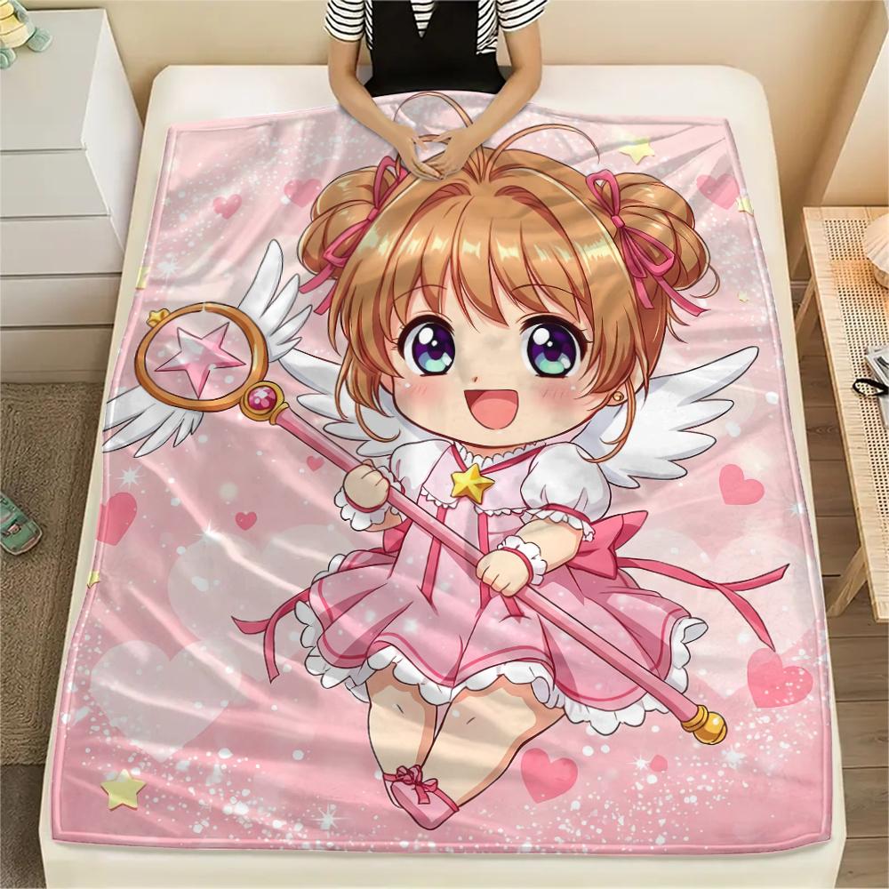 1PC Cardcaptor Sakura Print Flannel Blanket, High Quality All Seasons, Home Decor, Warmth and Comfort, Perfect for Christmas Gifts