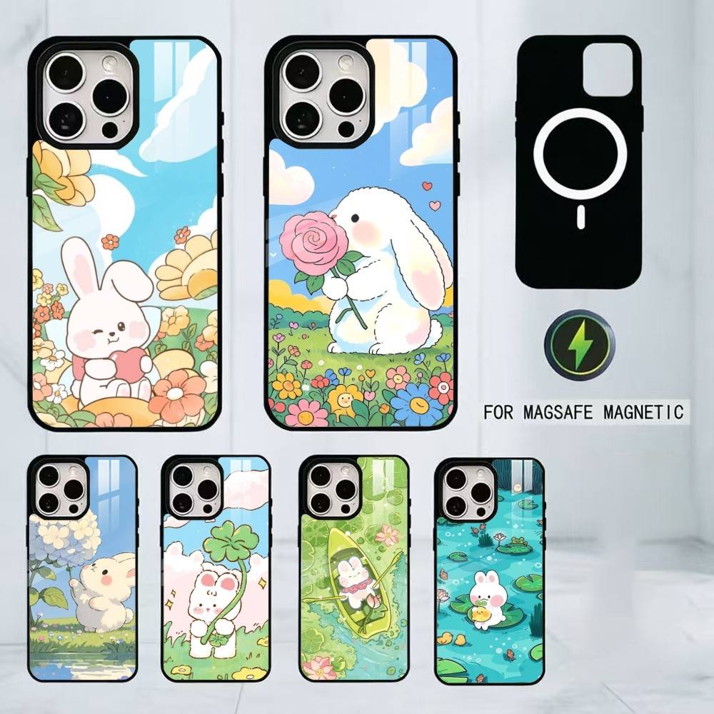 Bunny Kawaii Phone Case For iPhone17,16,15,14,13,12,11 Plus,Pro Magnetic For Magsafe Wireless Charging