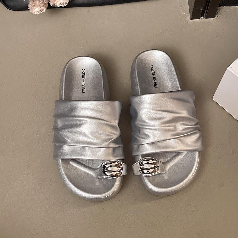 Thick-soled Cover Toe Cool Slippers Women's Fashion Outer Wear Summer New Versatile Height Increase One Word Beach Half Drag Sandals