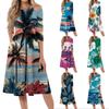 Damen Freizeitkleid Mittellang Rundhalsausschnitt Kurze Ärmel Hawaiianischer Print Lockere Passform Sommerkleid für den täglichen Gebrauch