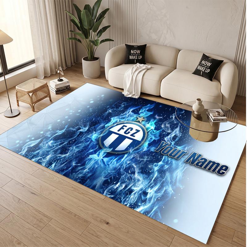 Personalized Crystal Velvet Carpet FC Zürich Pattern Non Slip Floor Rug