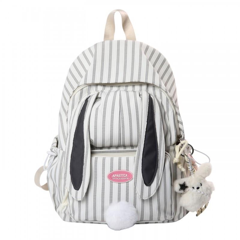 Полосатый длинноухий кролик Мультяшный рюкзак Женский студенческий рюкзак для колледжа Универсальный дорожный портативный для компьютера