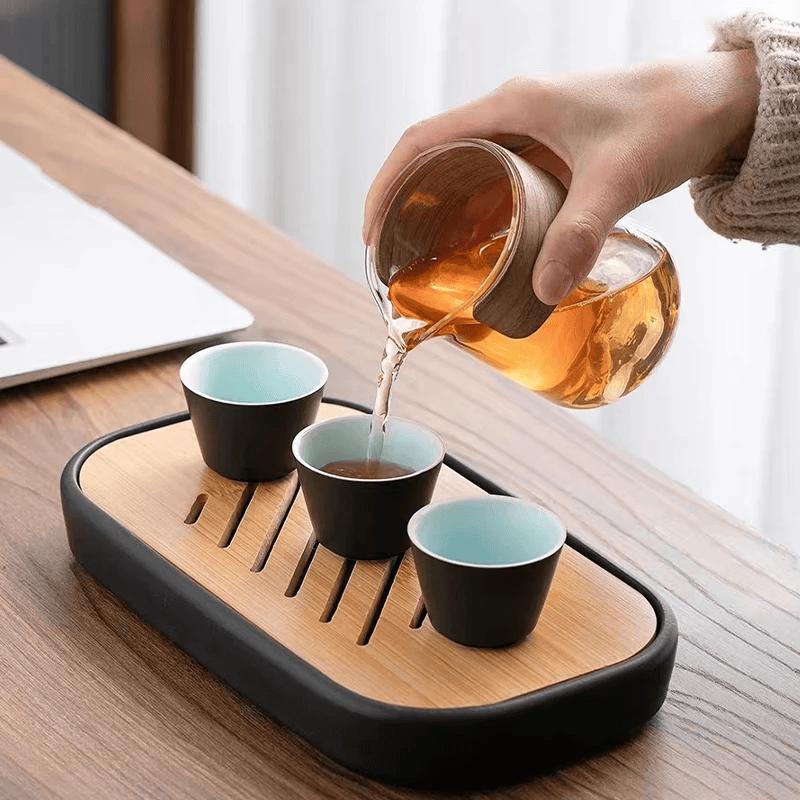 Matte Black Portable Glass Teapot & Ceramic Teacup Travel Tea Set