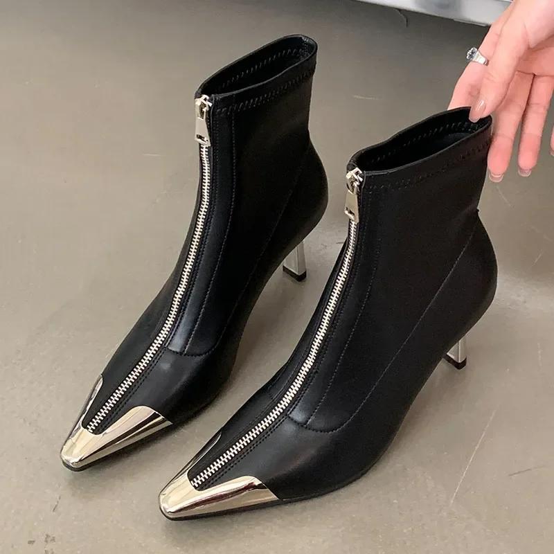 New Footwear Modern Women Ankle Boots Designer Zippers Shoes Pointed Toe Ladies Short Booties Female Thin Heels Shoes