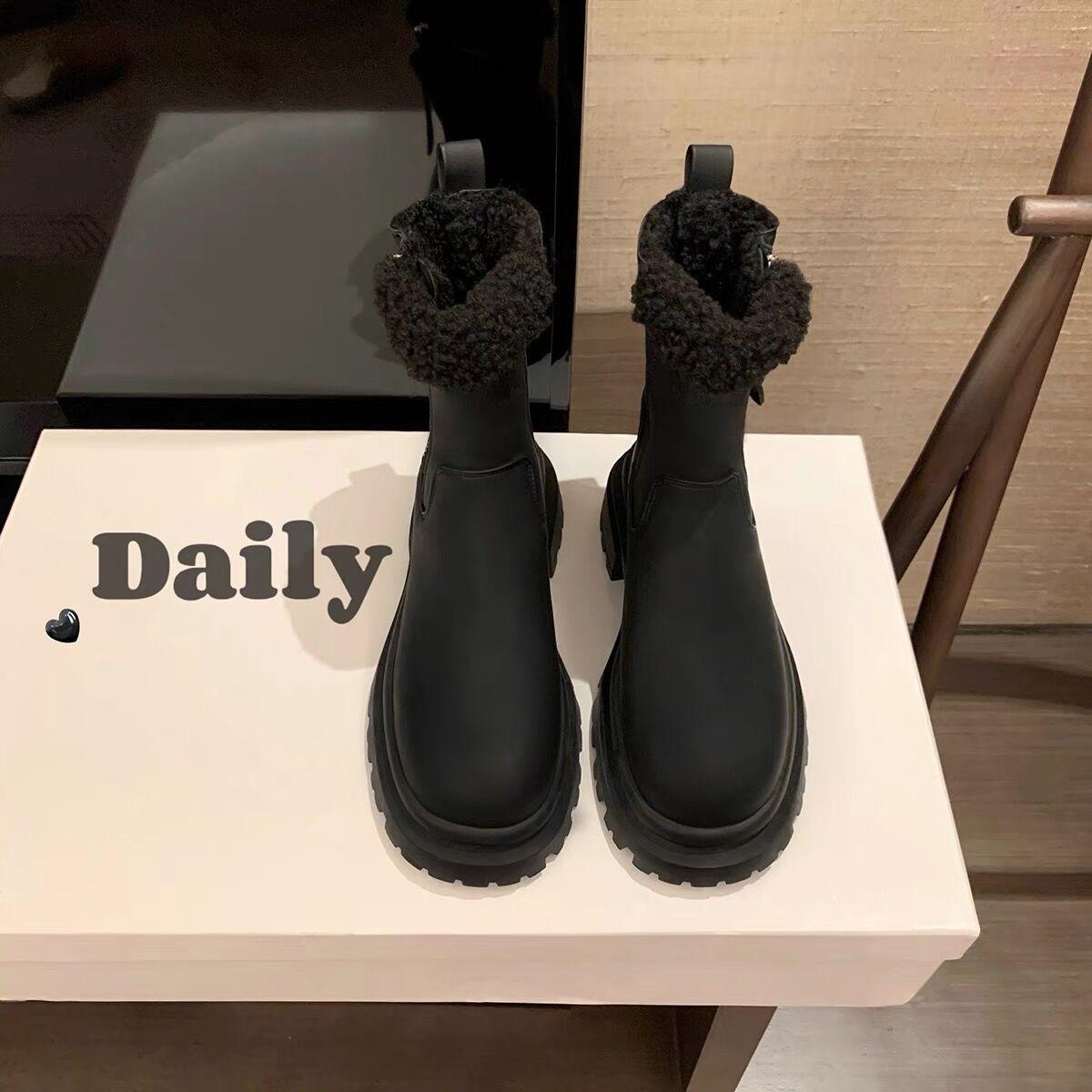 

New thick-soled heightening side zipper snow boots winter warm piled thick heel short boots women s cotton boots 38 чёрный