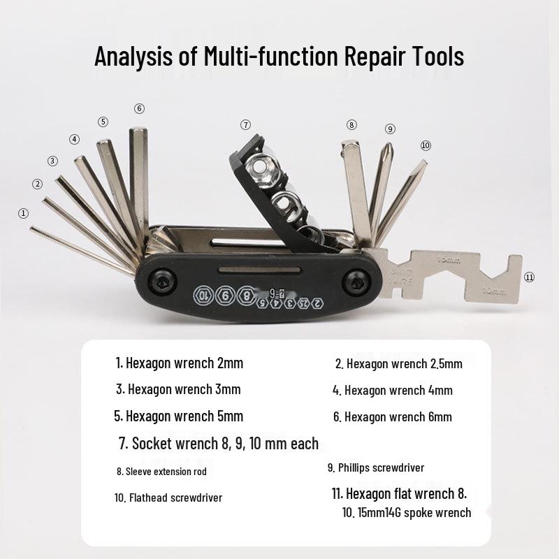 Multi-function Folding Bicycle Repair Tool Set