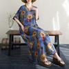 DIMANAF 2025 Summer Plus Size New Dress Beach Basic Loose Women Casual Flower Printing V-Neck Long Vintage Dress Maxi