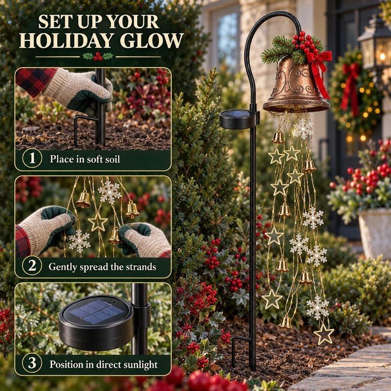 Weihnachtsglocken Kaskade Solar-Gartenleuchte für Weihnachtsdekoration im Garten Warmweiß Kaskadierende Gartenstecker-Leuchte für Rasen Garten Weg