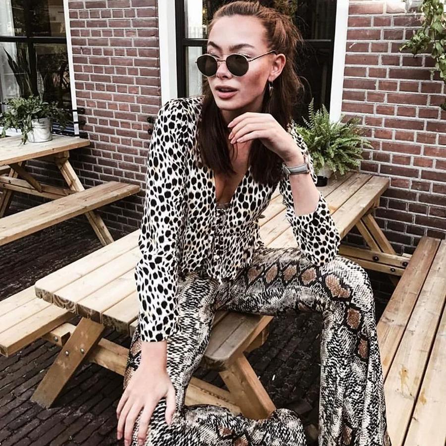 Jeans a zampa skinny a vita alta stampati Streetwear Donna