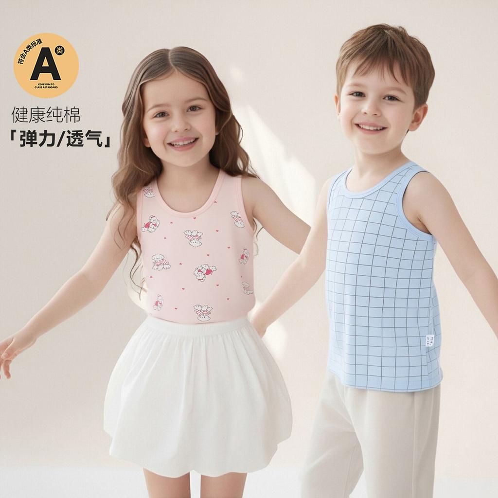 Summer Children's Pure Cotton Vest, Pure Cotton Class A Children's Thermal Vest, Sleeveless Bottoming Underwear for Men, Women and Older Children