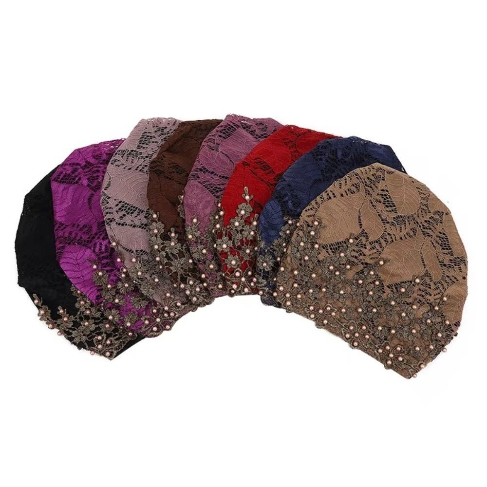 Elegant Glittery Chemo Cap Embroidery Beaded African Headwrap Muslim Inner Hijab Hat For Women