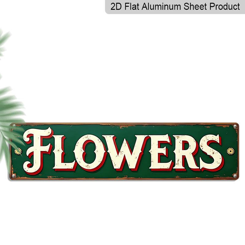 

2D Flat, 1pc Rustic Aluminium Wall Plank with Vintage Floral Foliage - Wide Panel Farmhouse Decor Sign Suitable, Living Room, Bedroom - Aluminium 40cm x 10cm