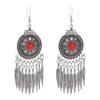 Vintage Ethnic Natural Stone Indian Earrings Jhumka Female Antique Silver Plated Geometric Carved Earrings Party Tassel Jewelry