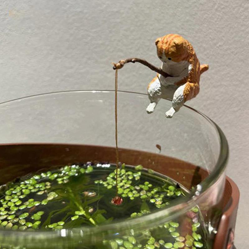 Fish Tank Fishing Cat Hanging Creative Landscape Office Ornaments Fishing Fun Mini Decorative Micro-Landscape