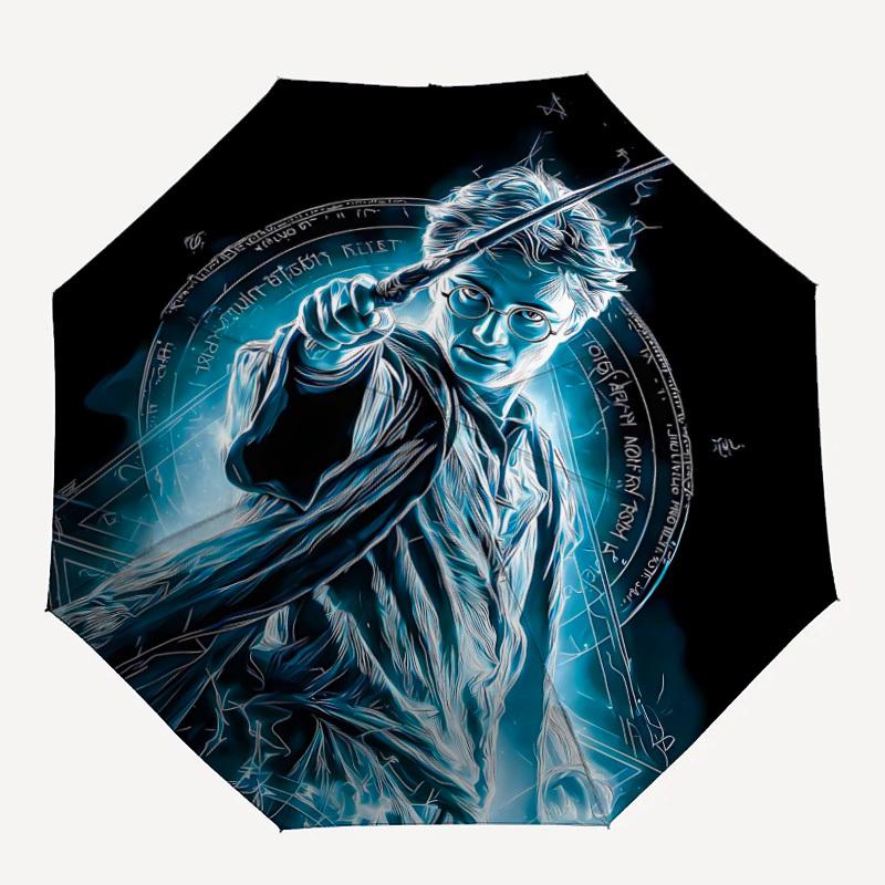 

1pc Harry Potter Automatic Folding Umbrella - Compact 8-Rib Design, Durable Plastic & Iron, F104037
