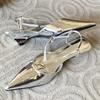 Fashion Elegant Ankle Strap Buckle Low Heel Mules Sandals Women Sexy Pointed Toe Patent Leather Women Pumps Summer Slingback High Heels