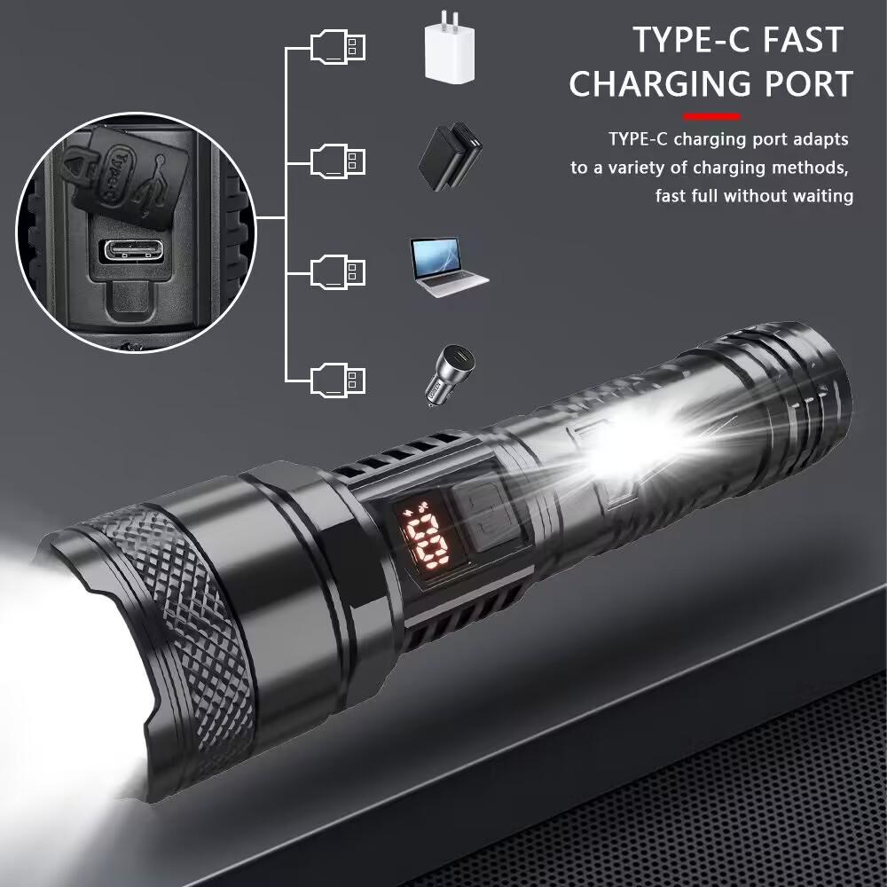 High Power Led Flashlight 7 Lamp Beads with Side Light Super Bright USB Rechargeable Torch Outdoor Camping Fishing Lamp